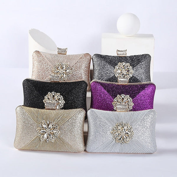 Women's Strap Elegant Gold Bag Chain Clutch with Rhinestone FashionChic