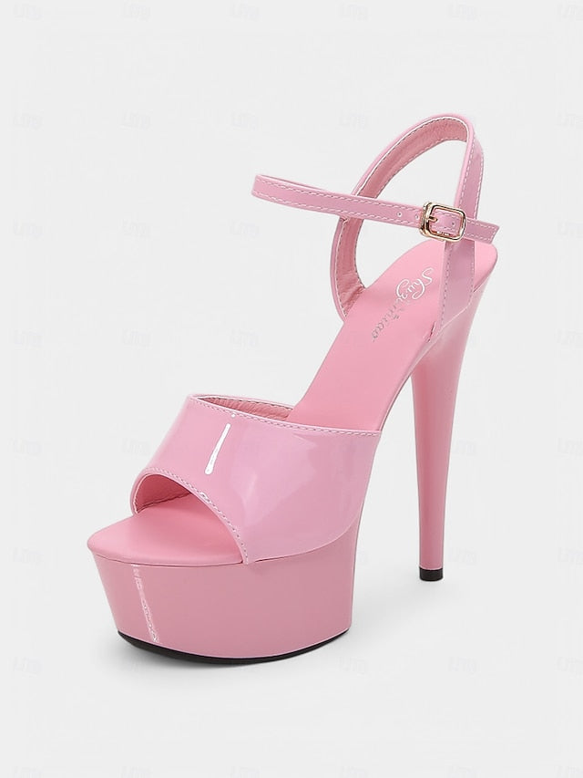 Sandals for - Platform Leather Red Peep Patent Women Toe FashionChic