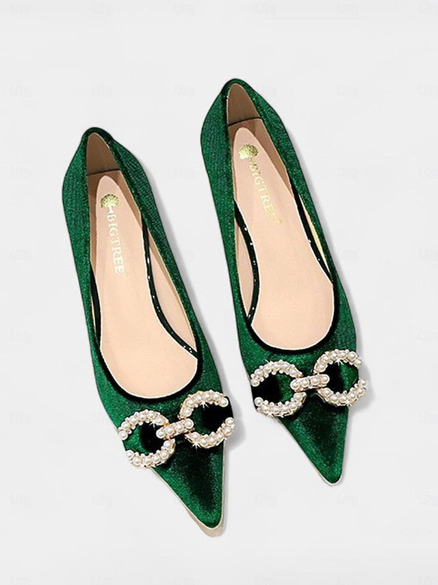 Heel Women's Pearl - Kitten Pumps with Bow Burgundy Velvet FashionChic