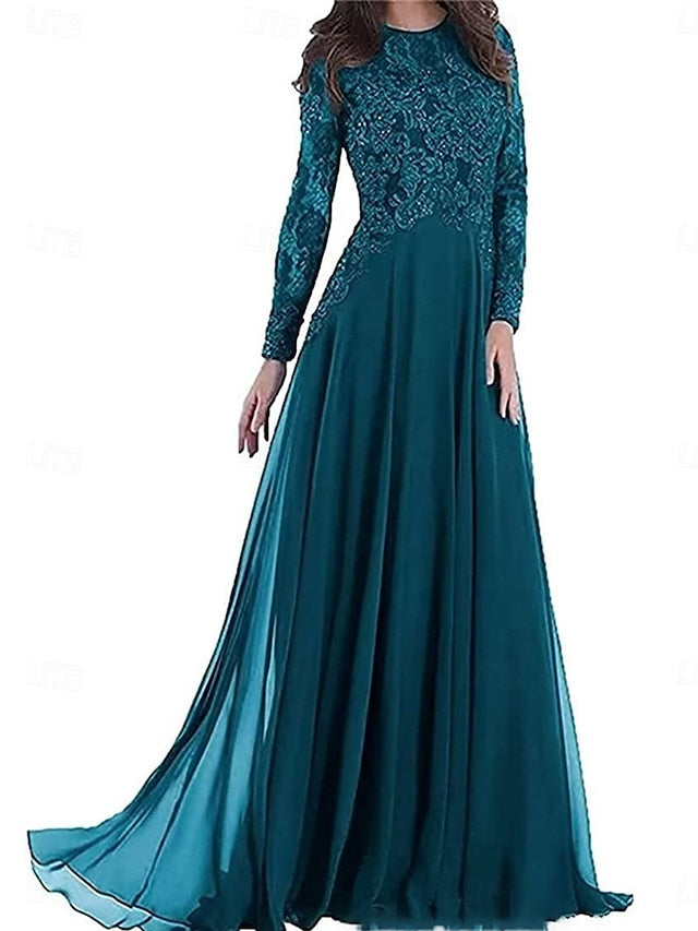 A-Line of Crew the Neck Bride Floor Elegant Mother Party Dress FashionChic