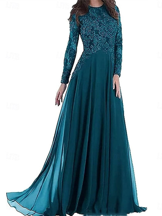 A-Line of Crew the Neck Bride Floor Elegant Mother Party Dress FashionChic