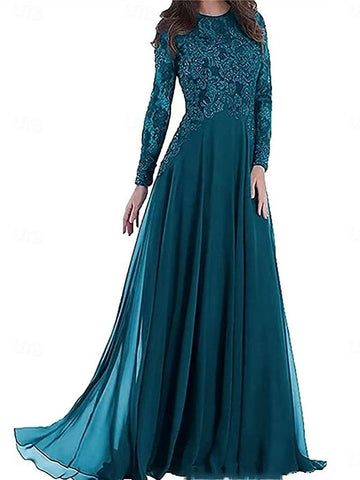 the of Mother Floor Neck Dress Bride A-Line Crew Party Elegant FashionChic