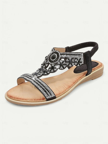 – Sandals Embellished Rhinestone Women's Elegant T-Strap FashionChic