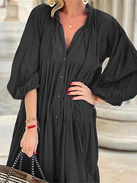 Women's Black Blue Summer Spring Maxi Dress Cotton Linen