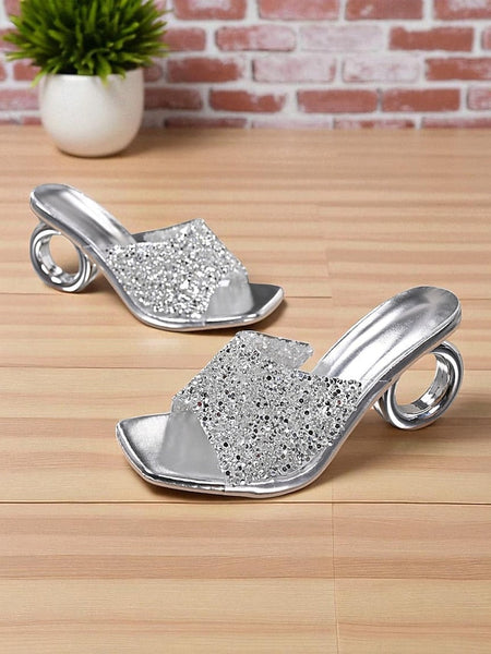 Unique Toe with Mules Silver Women's Open Ring Rhinestone FashionChic
