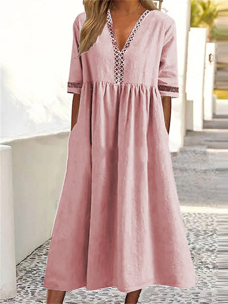 Women's Midi Dress 100% Cotton Cotton Linen Dresses Casual FashionChic