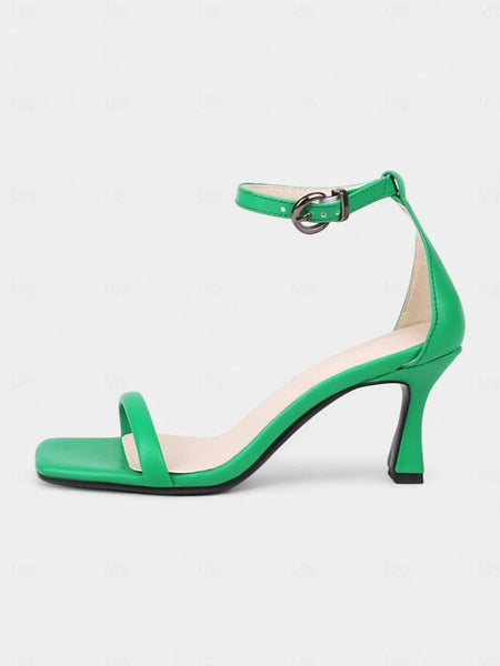 Sleek - Ankle Minimalist Strap Green Women Mid-Heel Sandals for FashionChic