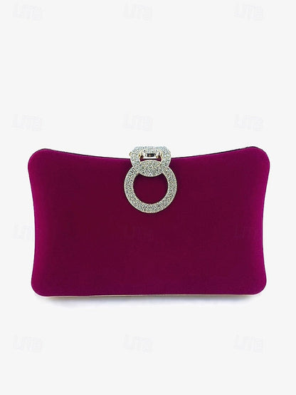 Velvet with Blue Bag Ring Clutch Rhinestone Women's Elegant FashionChic