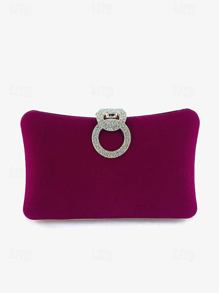 Velvet with Blue Bag Ring Clutch Rhinestone Women's Elegant FashionChic