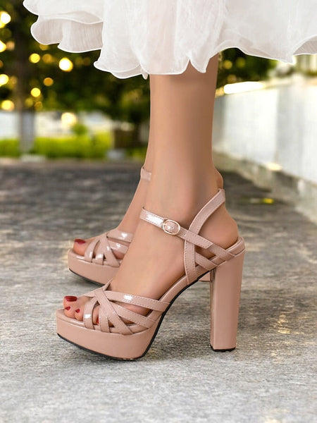 Sandals Women Heel Strappy – Platform Nude High for FashionChic