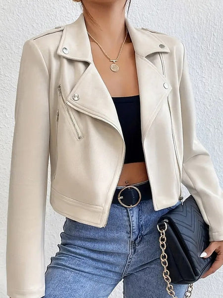 Zipper Faux Leather Pocket Jacket Women's Comfortable FashionChic