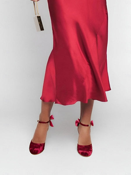 Bow Burgundy Big Velvet Mary and with Women's Heels Jane FashionChic