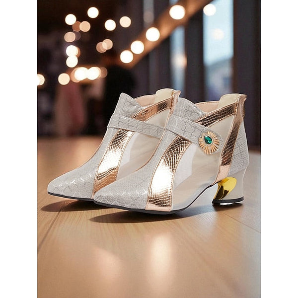 Ankle Women's Silver and Gold with Emerald Mesh Boots FashionChic