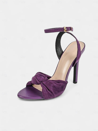 Purple High Suede - Bow Heel with Women's Detail Sandals FashionChic