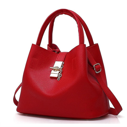 Gold Red Women's Chain with Leather Handbag Lock and Faux FashionChic