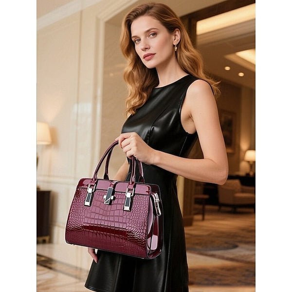 Faux - Croc Patent Women's Handbag Leather Burgundy FashionChic