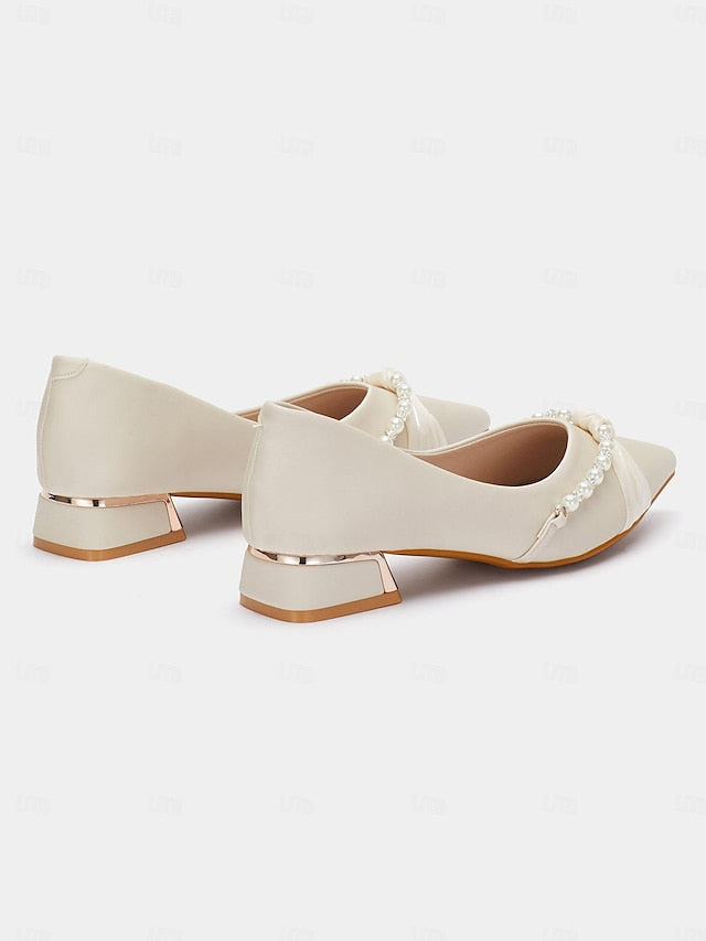 Low Heel Women's - Embellished Pearl Elegant Flats Pointed FashionChic