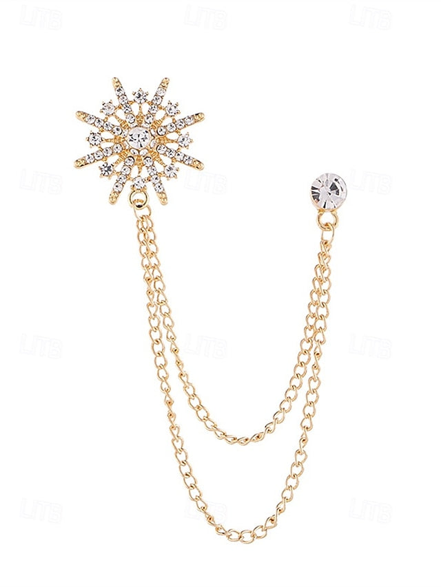 Gold Elegant Lapel Stylish Chains with Pin Crystal – Star FashionChic