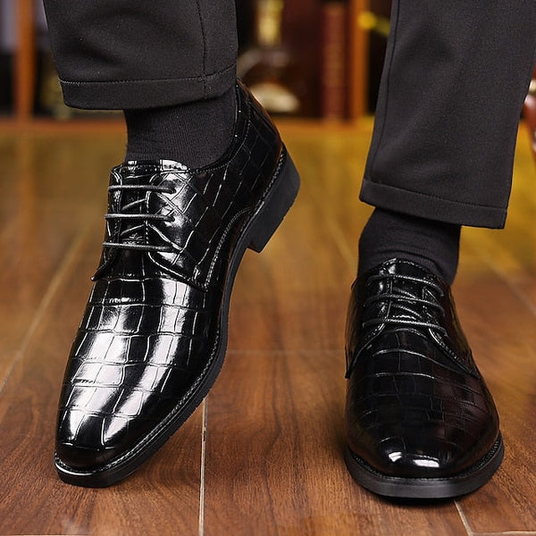 Print Men's Oxford Leather Shoes Faux Crocodile Green – FashionChic