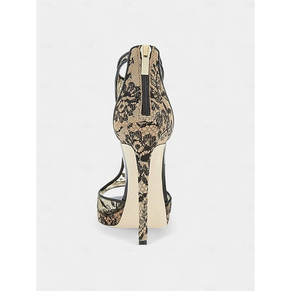 Black Heels Lace for Mesh with Peep-Toe Design Stiletto FashionChic