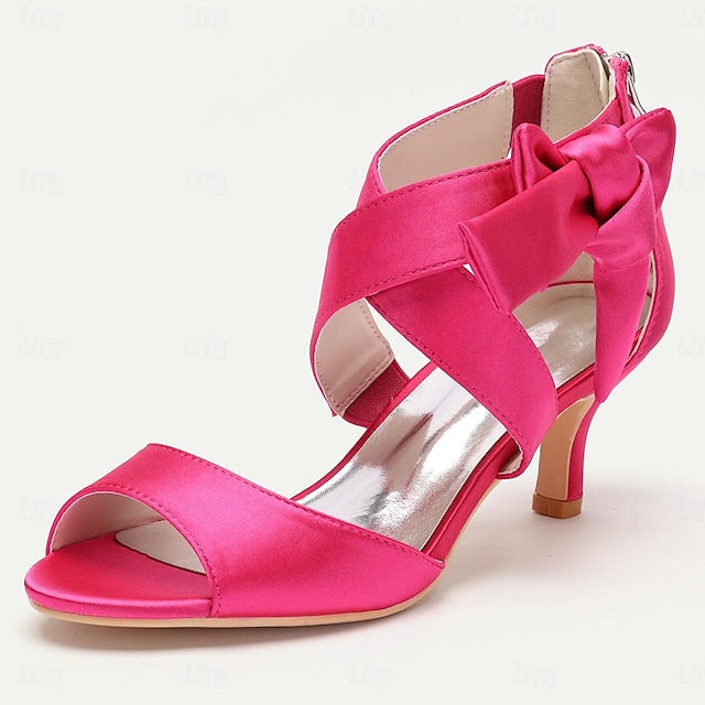 Heel Women's Bowknot Shoes Open Wedding Bridal Kitten FashionChic