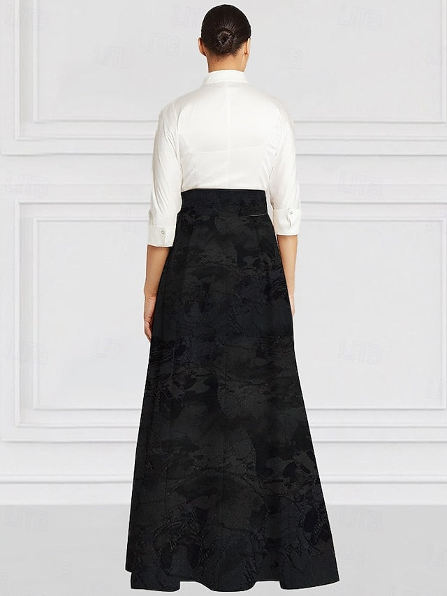 of Elegant Vintage Bride Mother the Shirt Collar Dress A-Line FashionChic