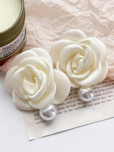Pearl Elegant Earrings Stud Flower with Faux Drop Women's FashionChic