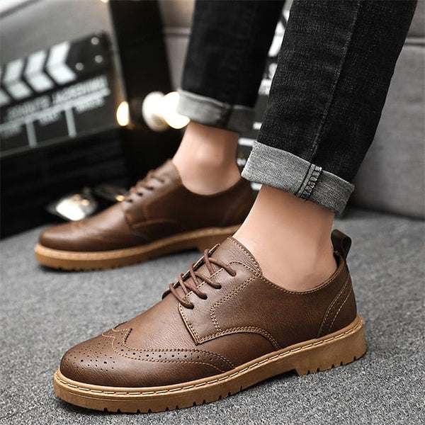 – Brogue Leather Men's Classic Oxford Shoes Black Faux FashionChic