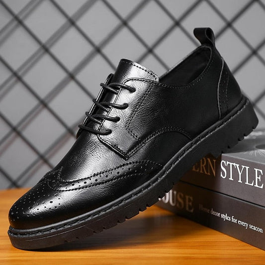 – Brogue Leather Men's Classic Oxford Shoes Black Faux FashionChic