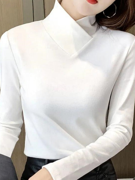 Women's Blouse Solid Color Elegant Stylish Basic Long FashionChic
