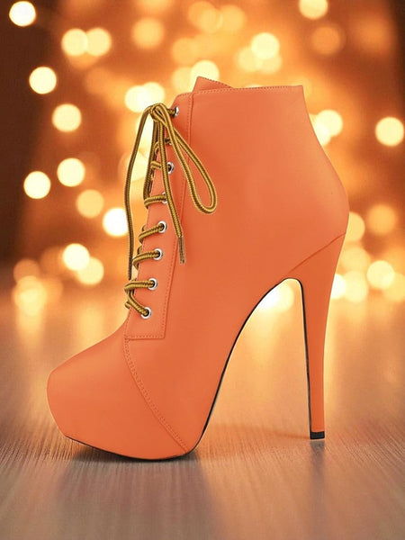 Beige Platform Ankle Lace-Up - Faux Women's Boots Leather FashionChic