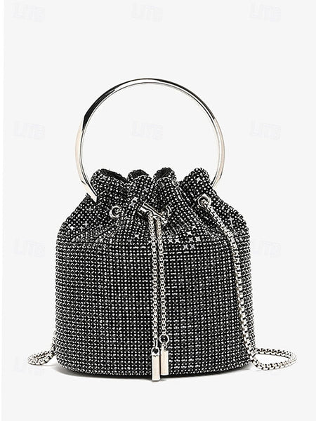 Women's with Rhinestone Metal Bag Silver Bucket Sparkling FashionChic