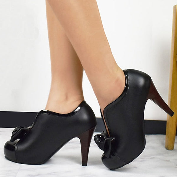 Boots Two-Tone with Heeled Bow-Embellished Ankle Women's FashionChic
