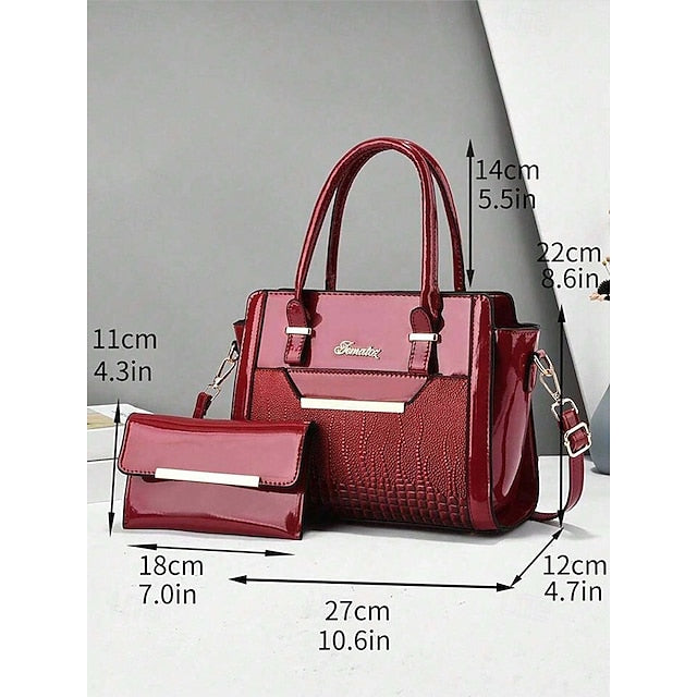 Faux Set Handbag Glossy Women's – Patent Leather FashionChic