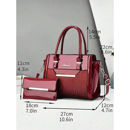 Faux Set Handbag Glossy Women's – Patent Leather FashionChic