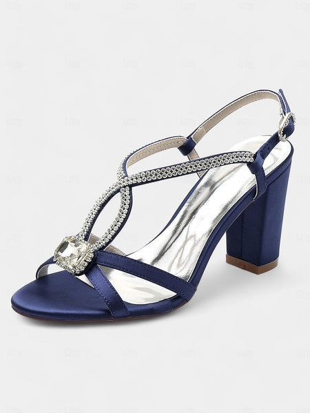 Women's Blue Rhinestone – Elegant Sandals Satin Royal FashionChic
