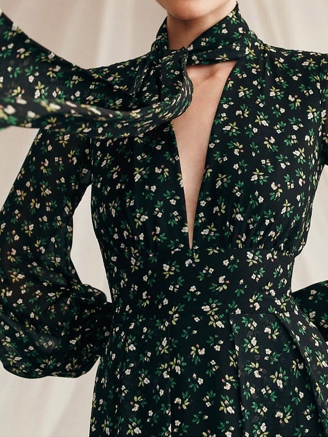 Bride Print Dress Black Elegant of Floral A-Line Mother the FashionChic