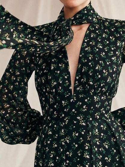 Bride Print Dress Black Elegant of Floral A-Line Mother the FashionChic