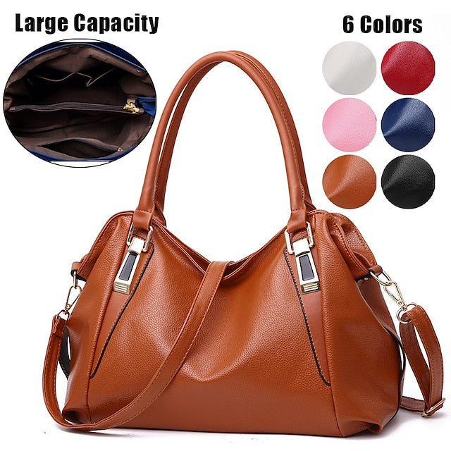 Handles Women’s and Top Faux with Handbag Black Leather FashionChic