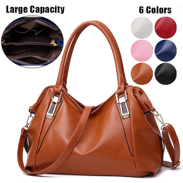 Handles Women’s and Top Faux with Handbag Black Leather FashionChic