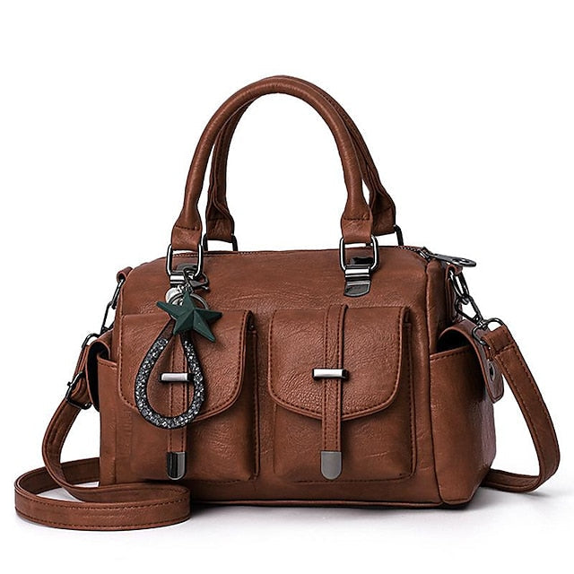 Stylish Large – Women's Blue Leather Handbag Faux FashionChic