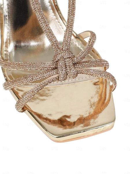 Toe Heels Stiletto with Rhinestone Women's Square Strappy FashionChic