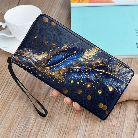 Women's with Gilded Large Capacity Wallet Feather Print FashionChic