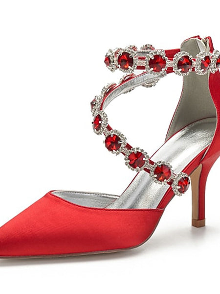 Purple Rhinestone Satin High Women's Shoes Heel with FashionChic