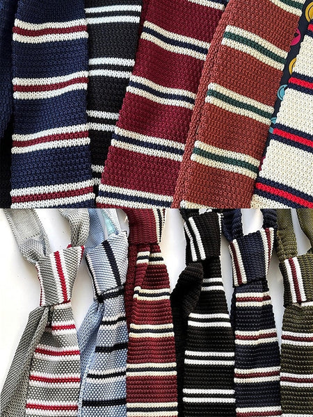 Neck Men's Stylish Christmas Stripe Knit - Tie Woven FashionChic