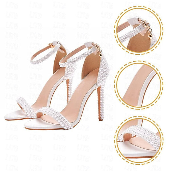Wedding Elegant Heel High Pearl-Embellished Shoes Women's FashionChic