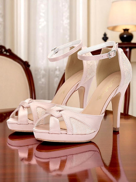 Satin Toe Pink Peep Heel Sandals Women's Elegant with High FashionChic