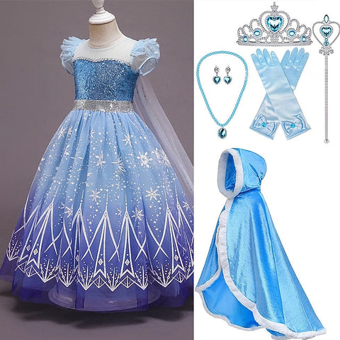 Dress Tulle Crown Princess Cape Set Cloak Hooded Elsa With FashionChic
