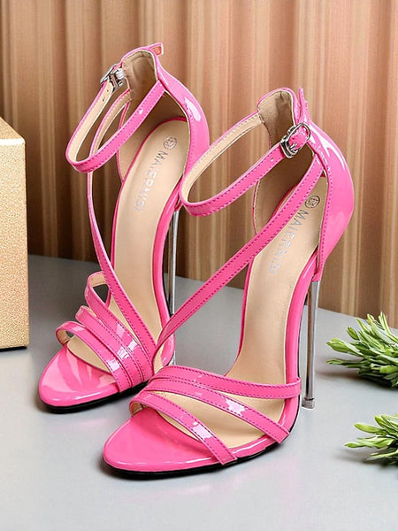 PU Red Sandals High Heels - Strappy Stiletto Women's Patent FashionChic