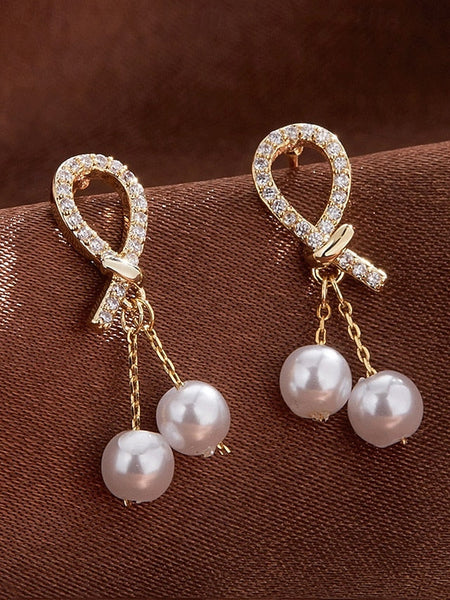 rhinestone earrings with imitation pearl teardrop Women's FashionChic